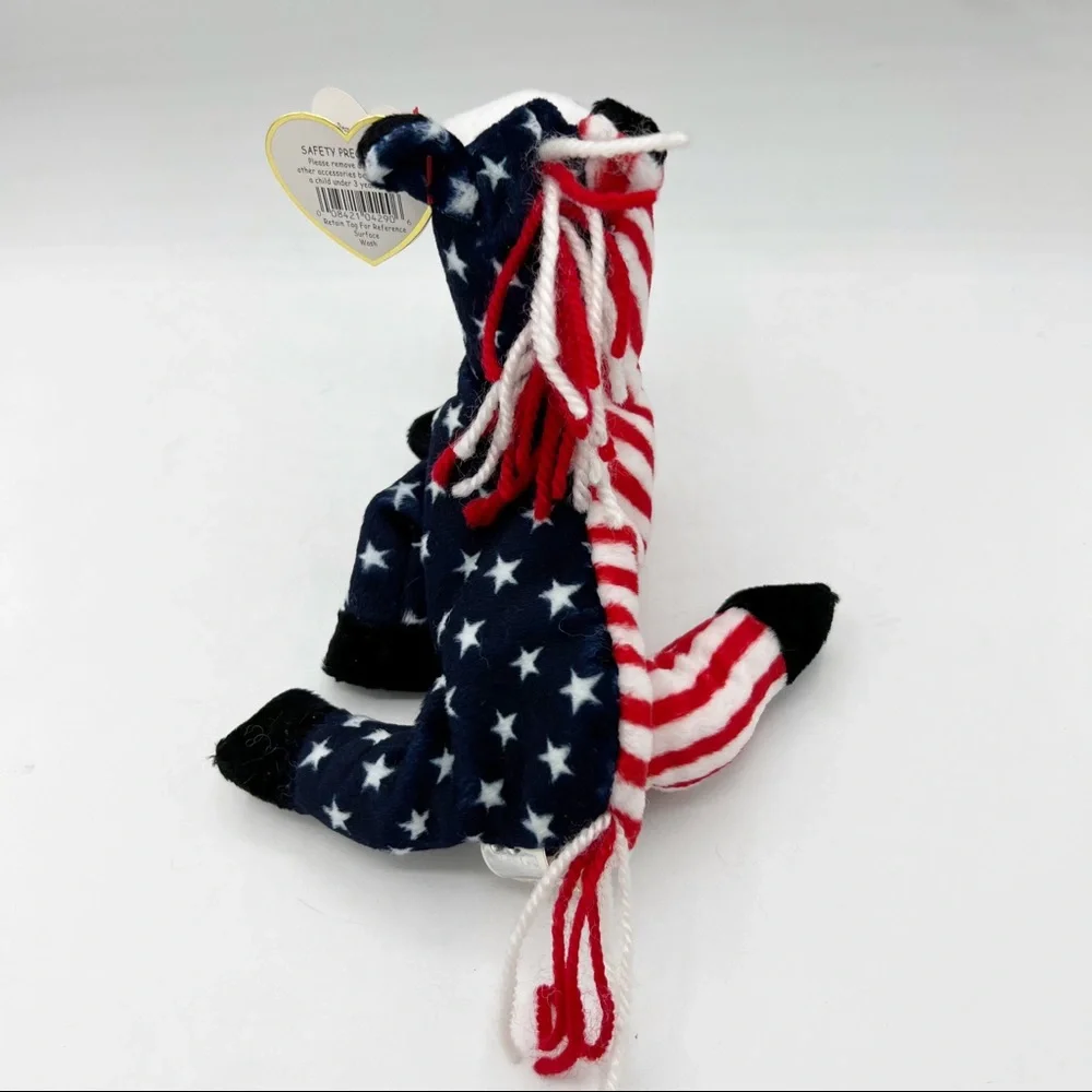 Ty Vintage 2000 Beanie LEFTY the Donkey Patriotic Red, White & Blue Plush